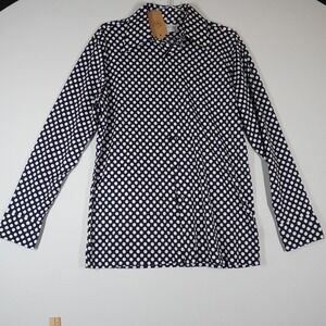 Vintage Kmart Permanent Press Navy Blue White Polka Dot Shirt L 70s Disco MCM
